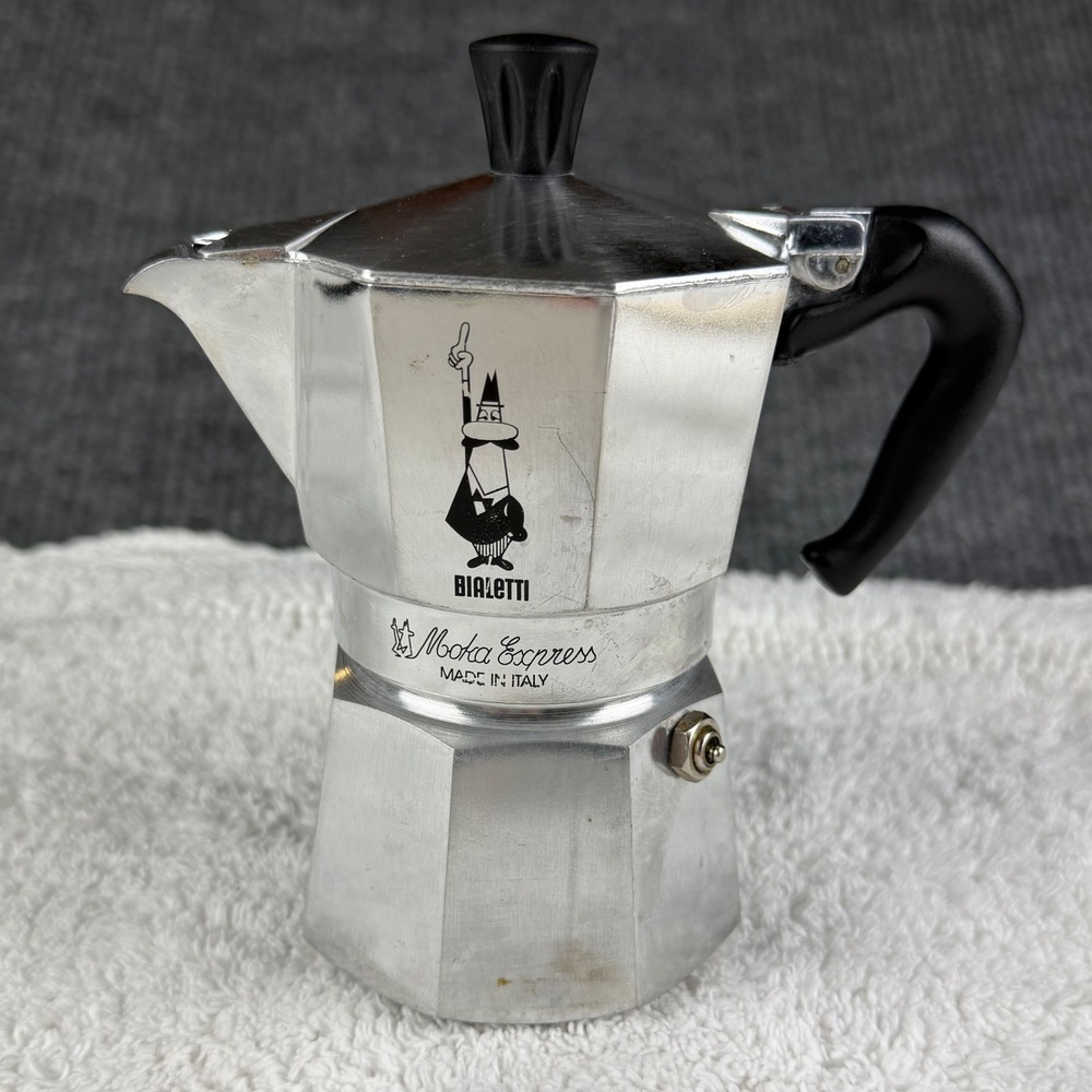 Bialetti Moka Express Stovetop Espresso Maker Silver 3 Cup Made In Italy Vintage
